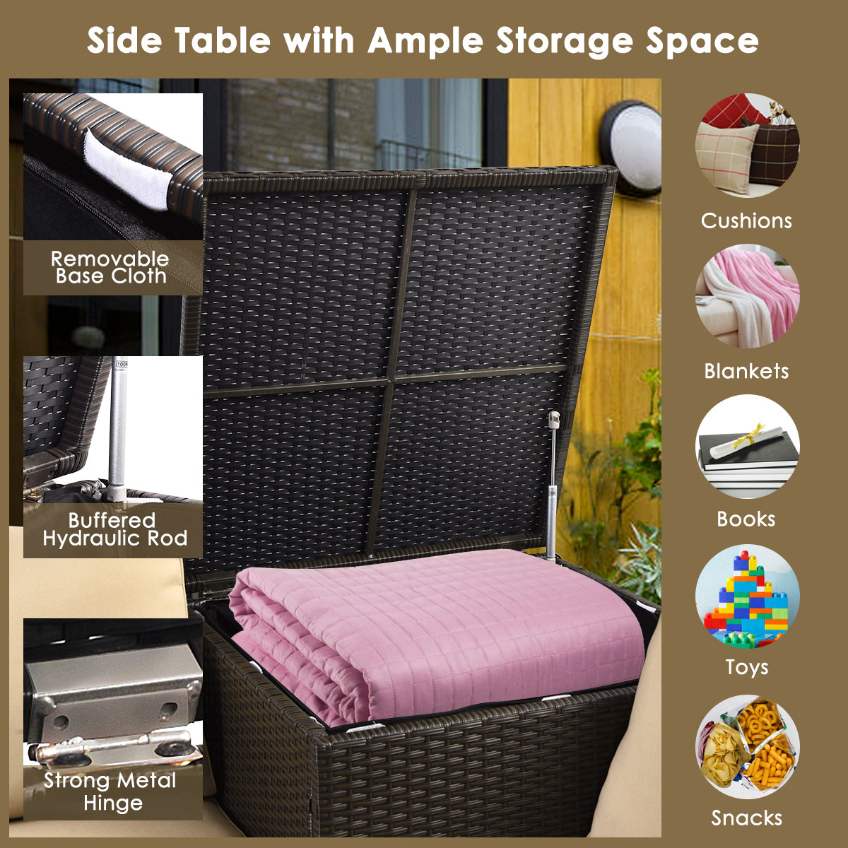 6-Piece Outdoor Hand-Woven PE Wicker Set with CSA-Certified 40,000 BTU Fire Pit, Hideaway Tank & Storage Box