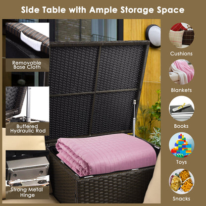 6-Piece Outdoor Hand-Woven PE Wicker Set with CSA-Certified 40,000 BTU Fire Pit, Hideaway Tank & Storage Box