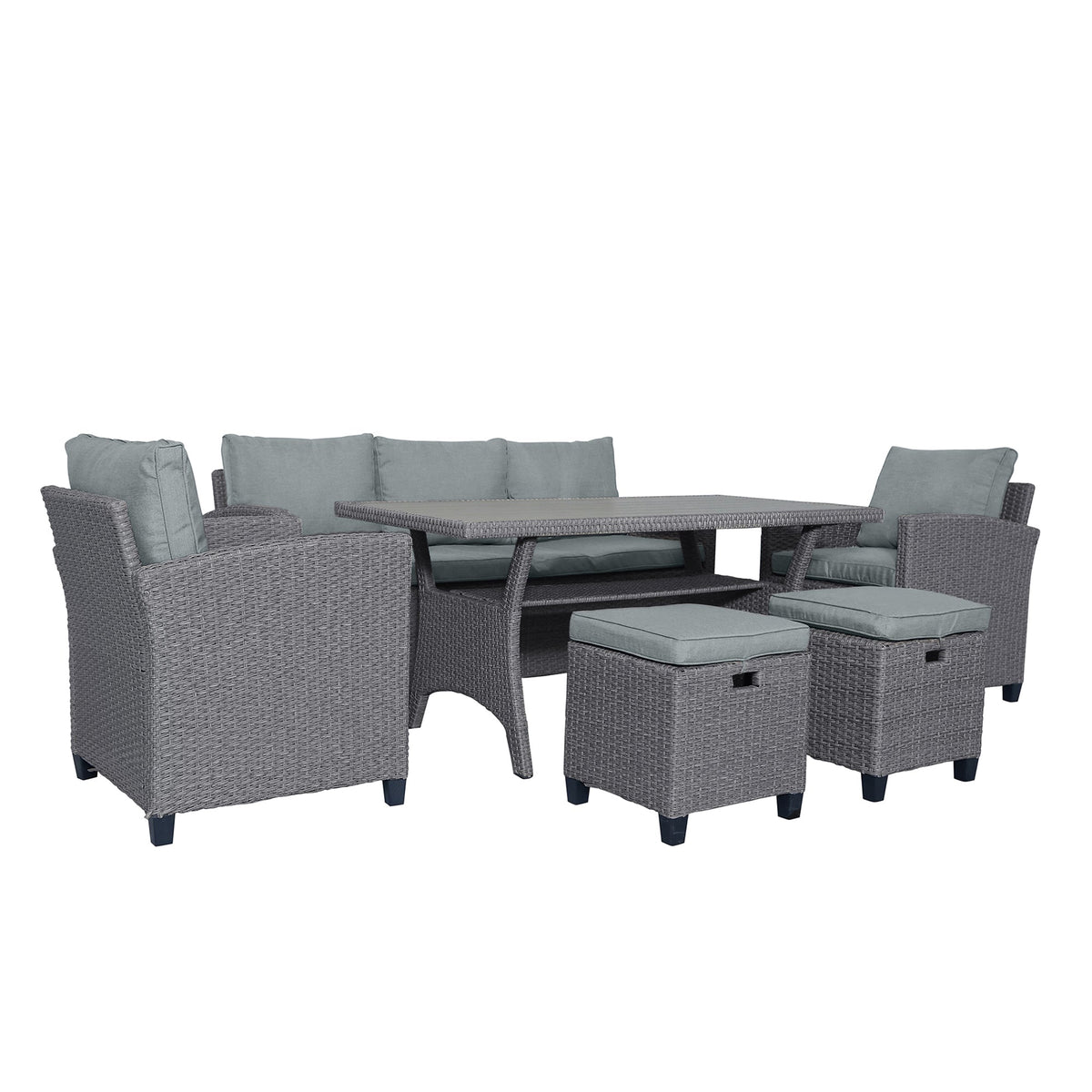 TOPMAX 6-Piece Outdoor Rattan Wicker Conversation Set with Sofa, Chairs, Ottomans & Table – Gray