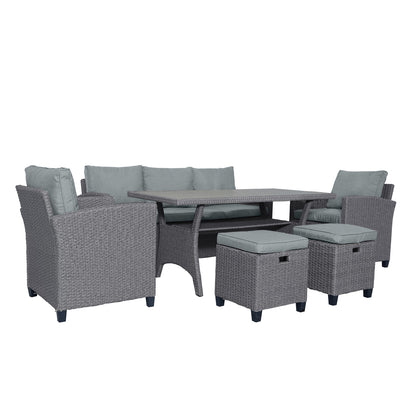 TOPMAX 6-Piece Outdoor Rattan Wicker Conversation Set with Sofa, Chairs, Ottomans & Table – Gray