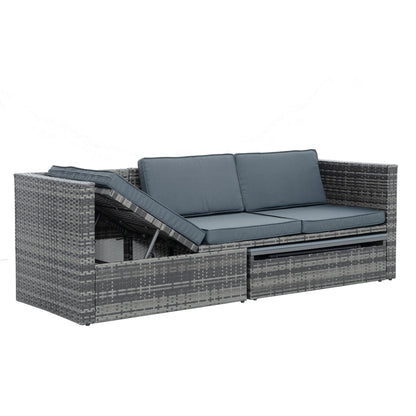 5-Piece Outdoor PE Wicker Conversation Set with Reclining Sofa & Lift-Top Table — Dark Gray