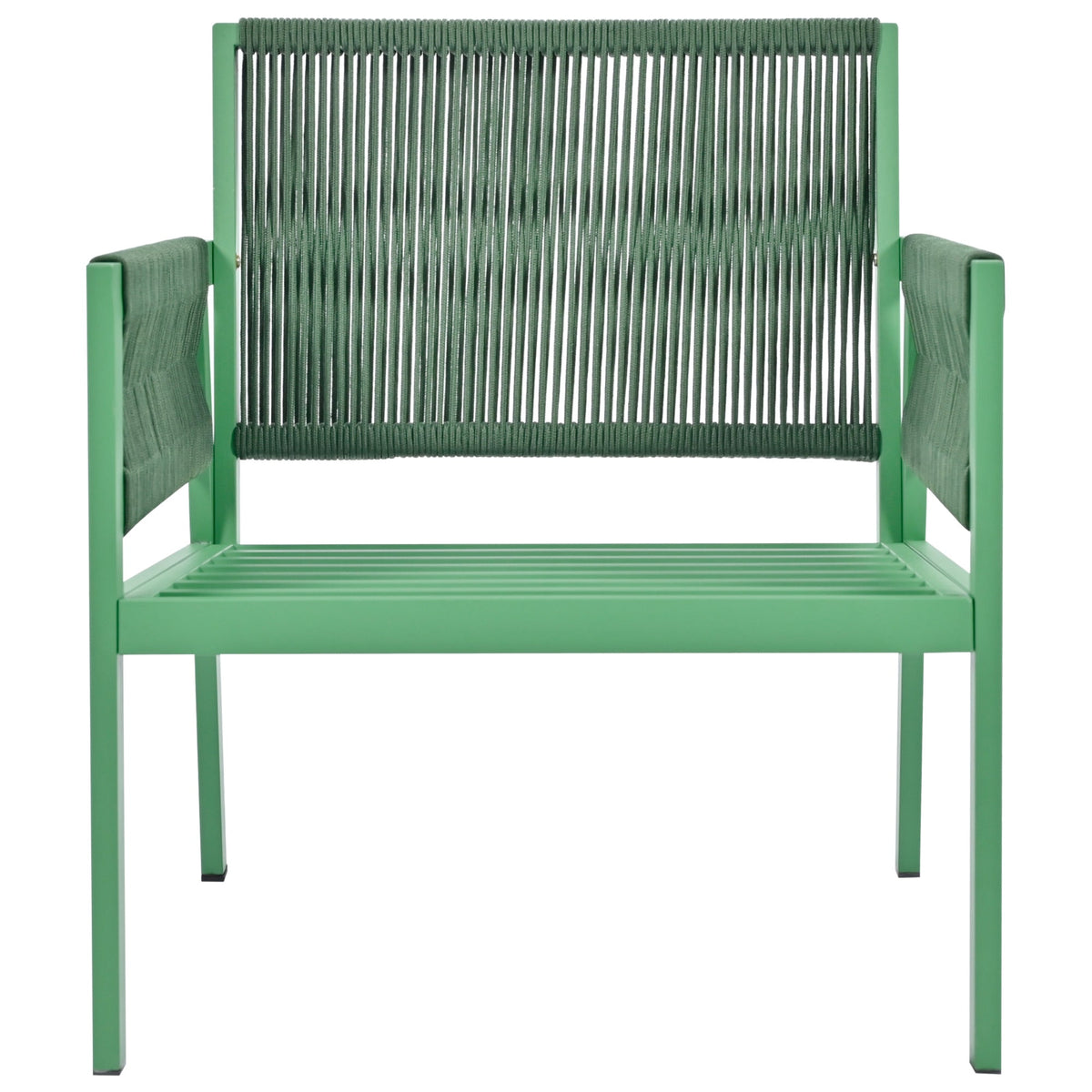 4-Piece Outdoor Rope Weave Deep Seating Set with Tempered Glass Table — Green & Yellow-Green