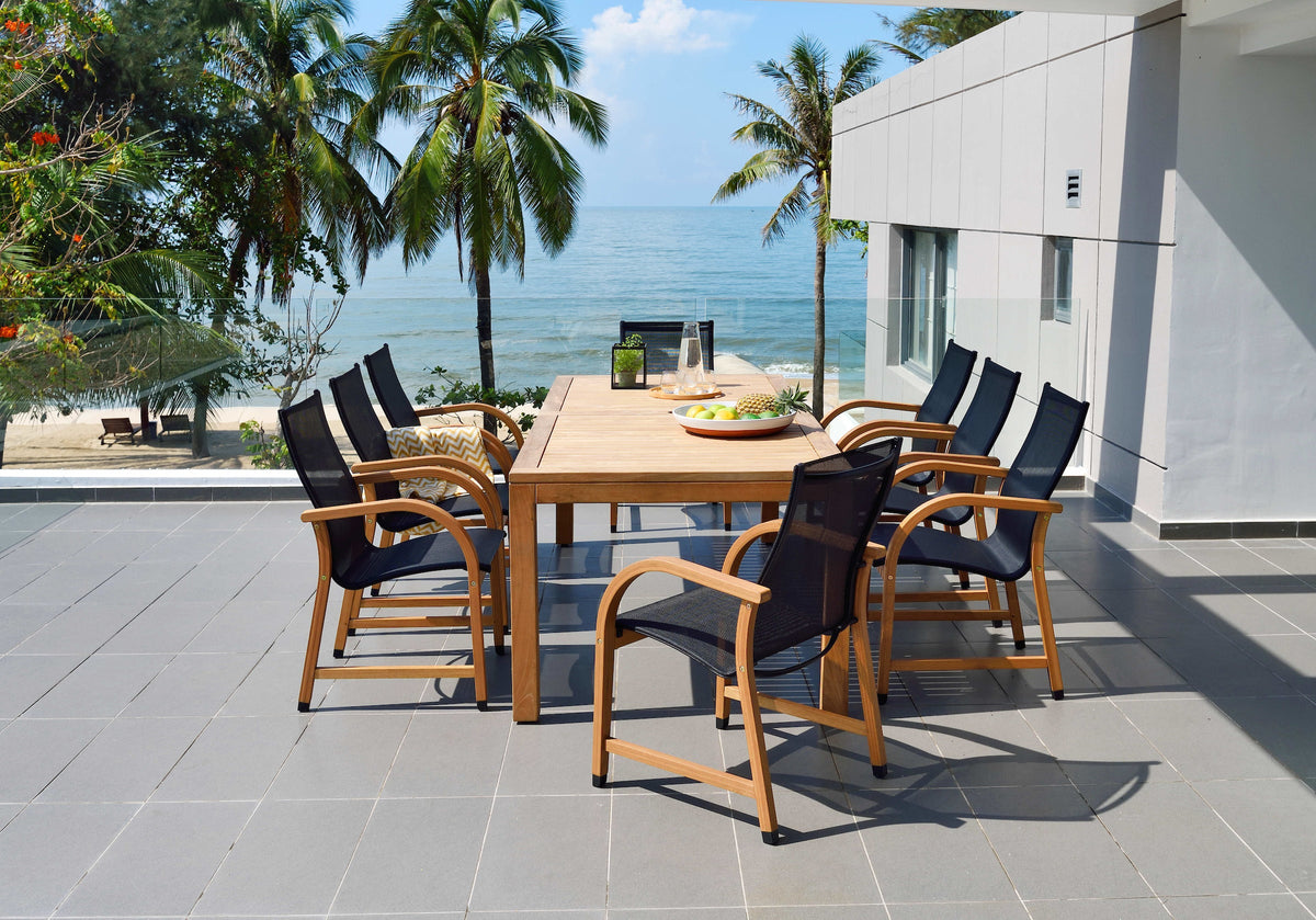 Rinjani Teak Table and Manhattan Armchair 9-Piece Outdoor Dining Set