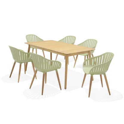 Nassau 7-Piece Rectangular Dining Set – Sage Green, Seats 6