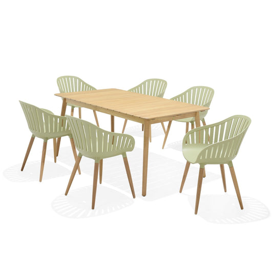 Nassau 7-Piece Rectangular Dining Set – Sage Green, Seats 6
