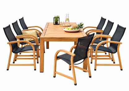 Rinjani Teak Table and Manhattan Armchair 9-Piece Outdoor Dining Set