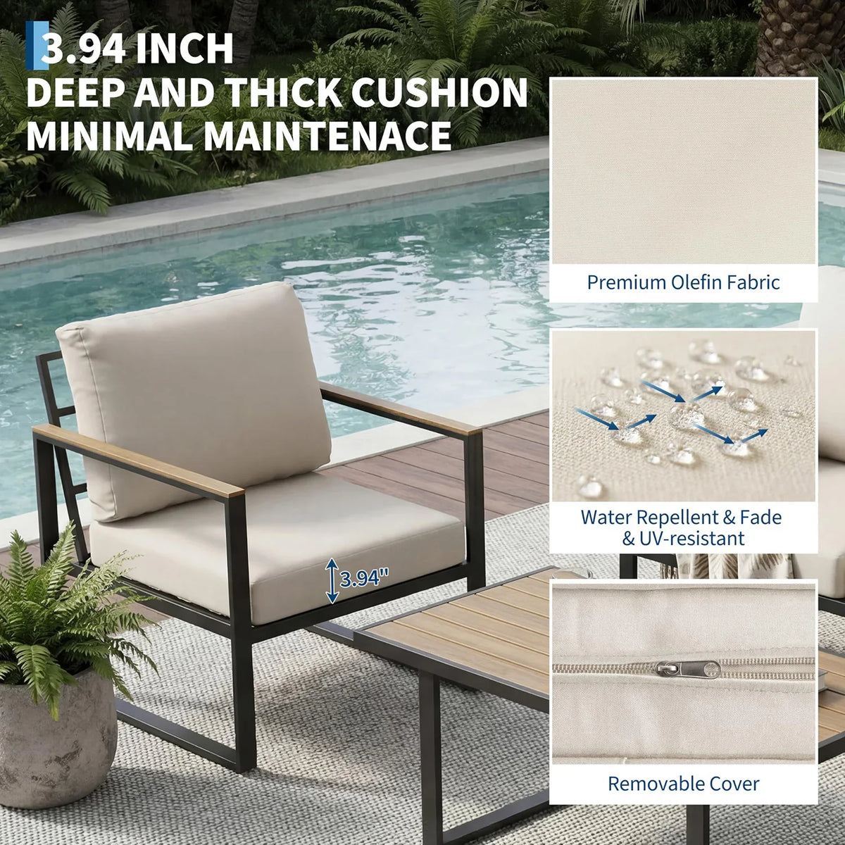 4-Piece Aluminum Patio Conversation Set With Love Seat, Armchairs, and Coffee Table