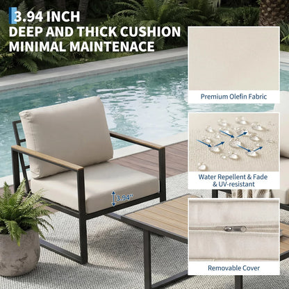 4-Piece Aluminum Patio Conversation Set With Love Seat, Armchairs, and Coffee Table