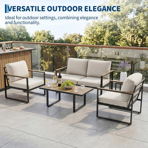 4-Piece Aluminum Patio Conversation Set With Love Seat, Armchairs, and Coffee Table