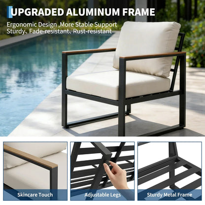 4-Piece Aluminum Patio Conversation Set With Love Seat, Armchairs, and Coffee Table