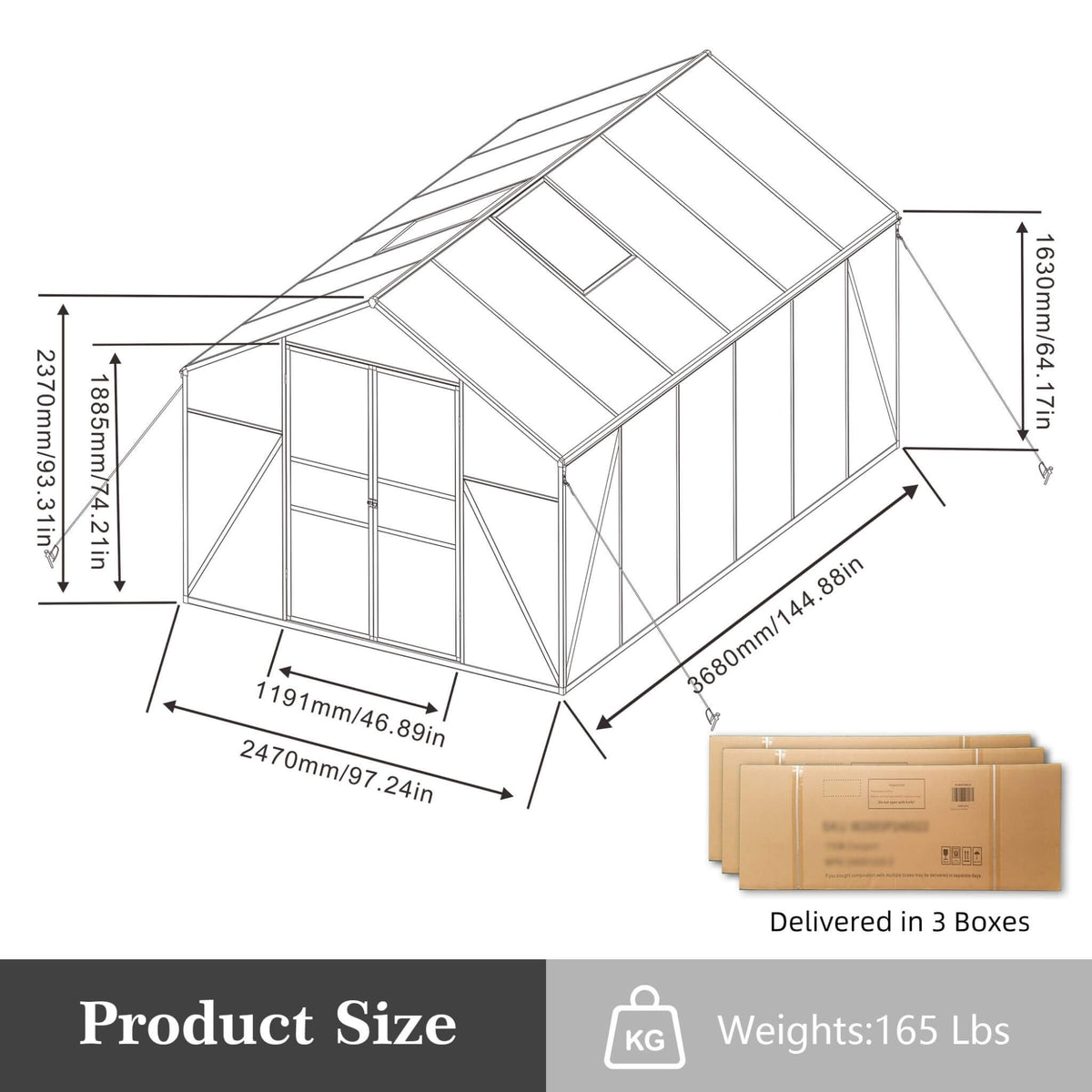 8x12 ft All-Season Polycarbonate Greenhouse with Raised Base and Aluminum Frame
