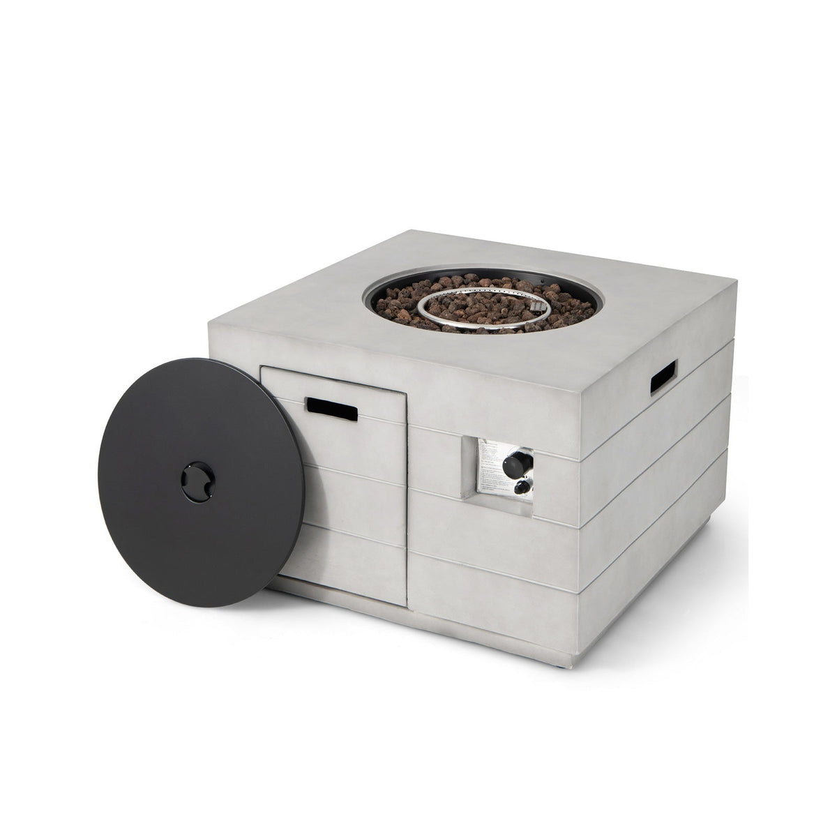 34-Inch Square Concrete Propane Fire Pit Table – Gray, 50,000 BTU