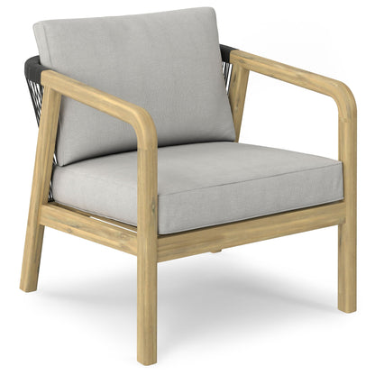 Palmetto Outdoor Conversation Chair, Set of 2 – Acacia Wood, Rope Back, Stone Grey Cushions