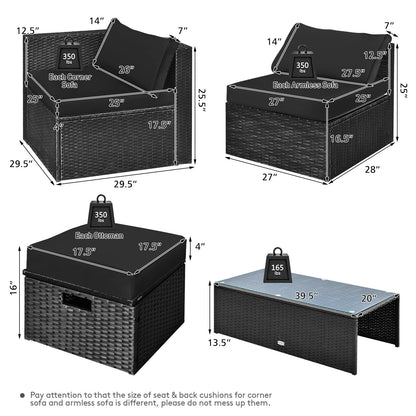 8-Piece Patio Rattan Storage Table Furniture Set