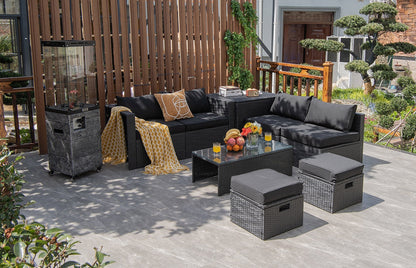 8-Piece Patio Rattan Storage Table Furniture Set