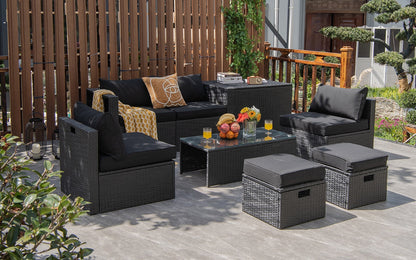 8-Piece Patio Rattan Storage Table Furniture Set