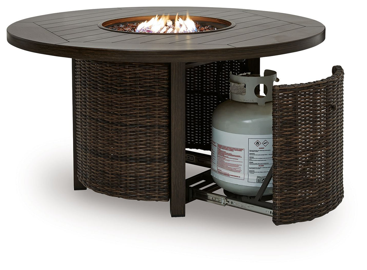 Monterey Point 48-Inch Round Wicker Fire Pit Table – Dark Brown