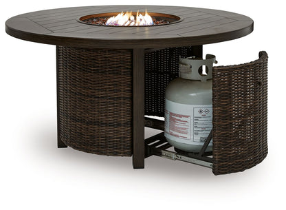 Monterey Point 48-Inch Round Wicker Fire Pit Table – Dark Brown