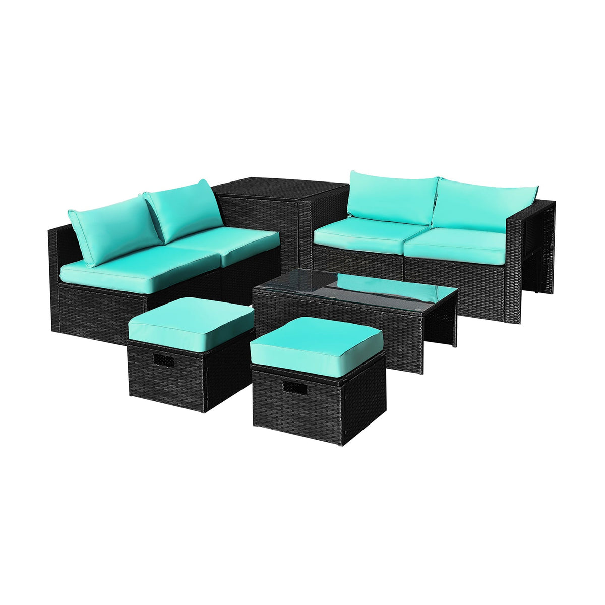 8-Piece Patio Rattan Storage Table Furniture Set