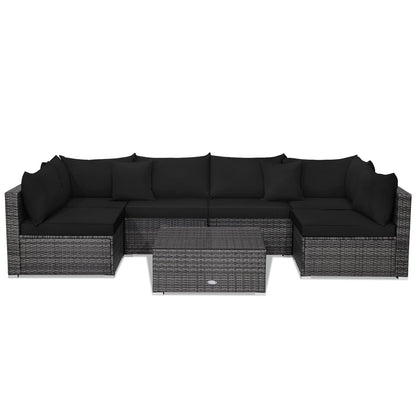 7-Piece Patio Rattan Furniture Set Sectional Sofa Garden Cushion