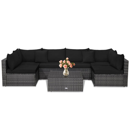 7-Piece Patio Rattan Furniture Set Sectional Sofa Garden Cushion