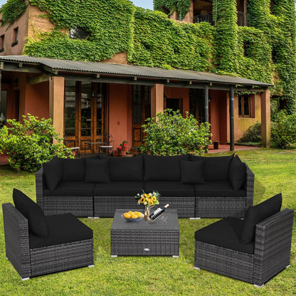7-Piece Patio Rattan Furniture Set Sectional Sofa Garden Cushion