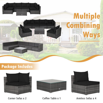 7-Piece Patio Rattan Furniture Set Sectional Sofa Garden Cushion