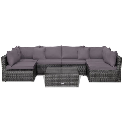 7-Piece Patio Rattan Furniture Set Sectional Sofa Garden Cushion