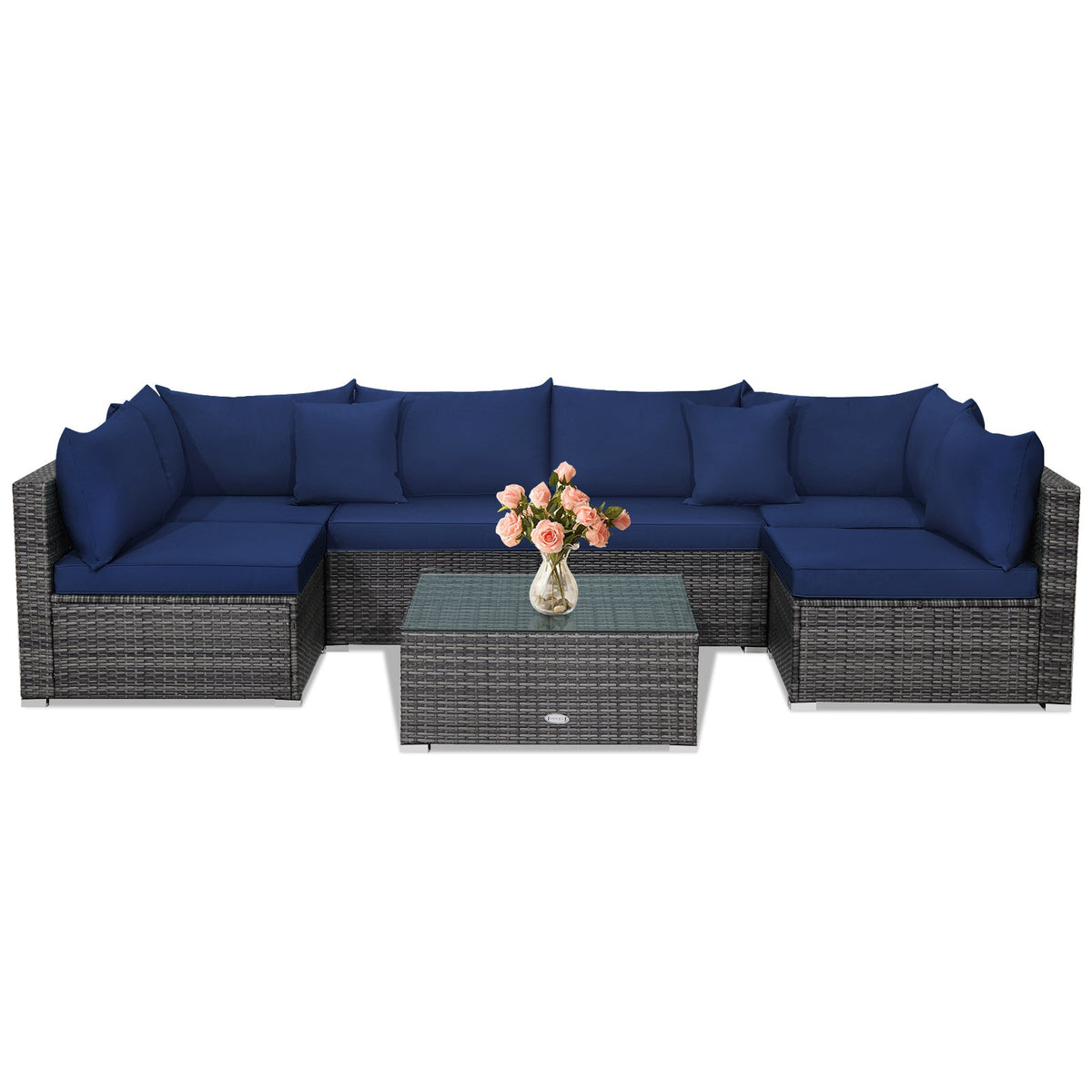 7-Piece Patio Rattan Furniture Set Sectional Sofa Garden Cushion