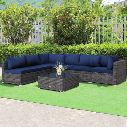 7-Piece Patio Rattan Furniture Set Sectional Sofa Garden Cushion