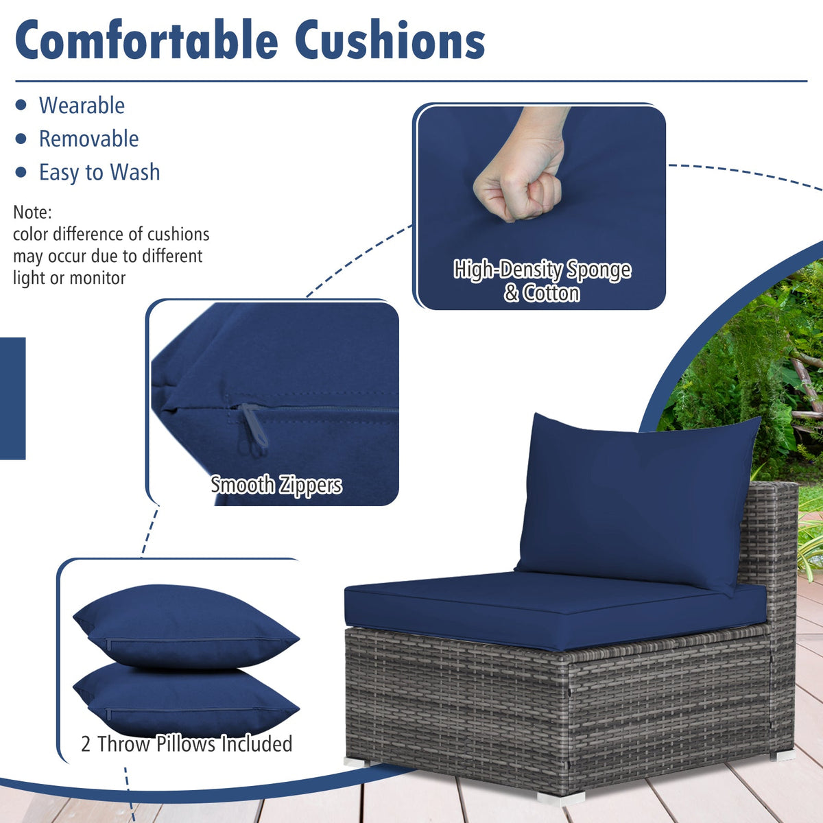 7-Piece Patio Rattan Furniture Set Sectional Sofa Garden Cushion