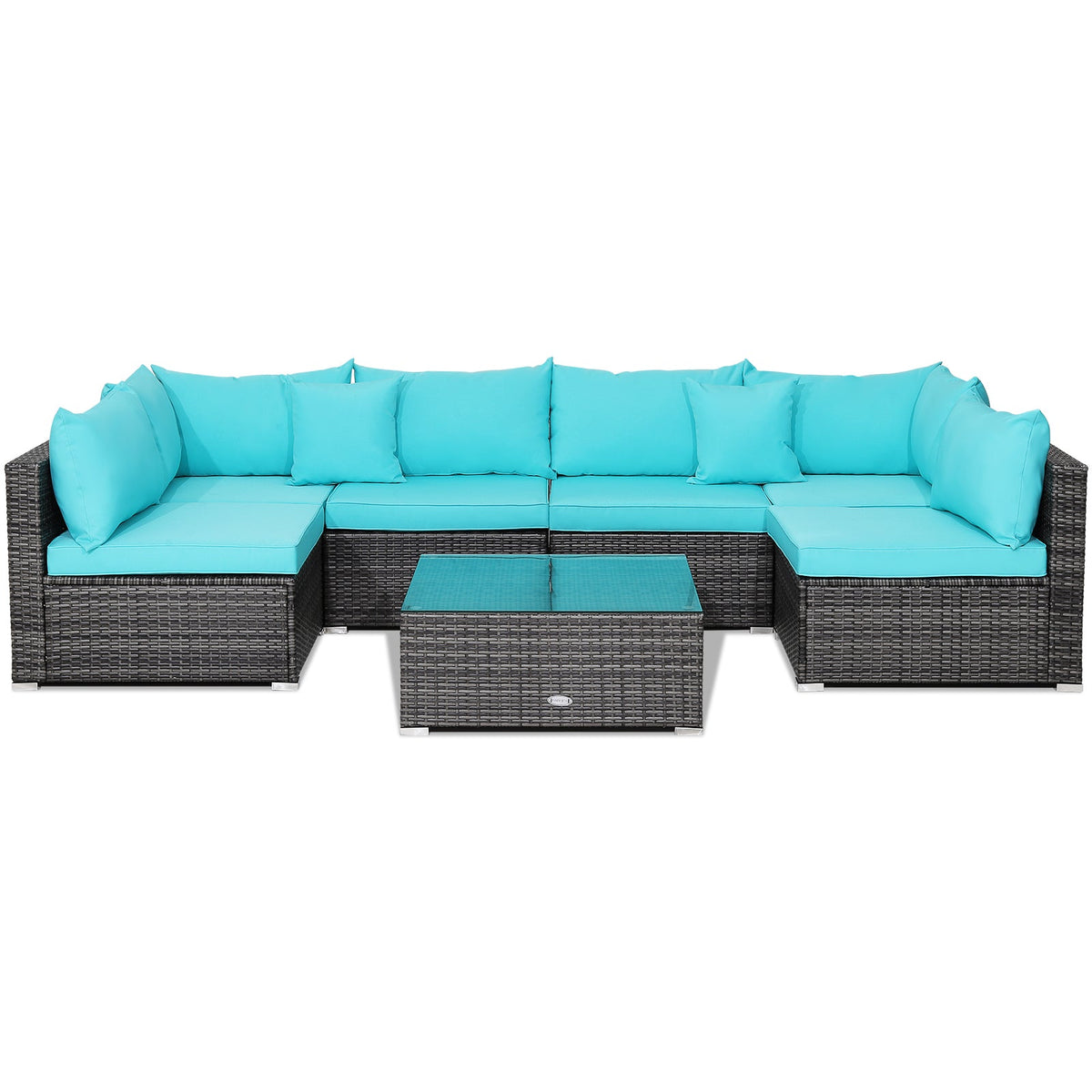 7-Piece Patio Rattan Furniture Set Sectional Sofa Garden Cushion
