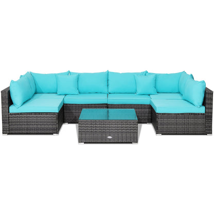 7-Piece Patio Rattan Furniture Set Sectional Sofa Garden Cushion