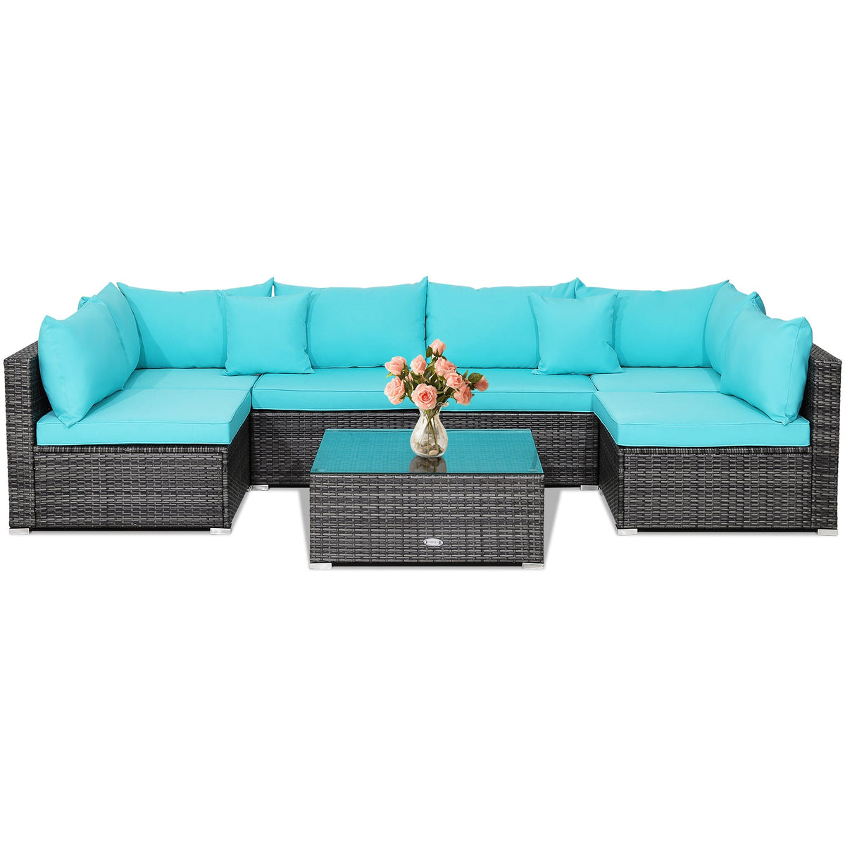 7-Piece Patio Rattan Furniture Set Sectional Sofa Garden Cushion