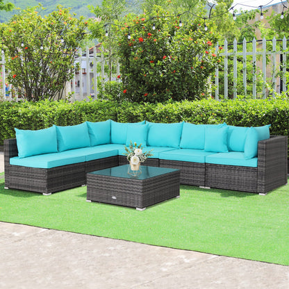7-Piece Patio Rattan Furniture Set Sectional Sofa Garden Cushion
