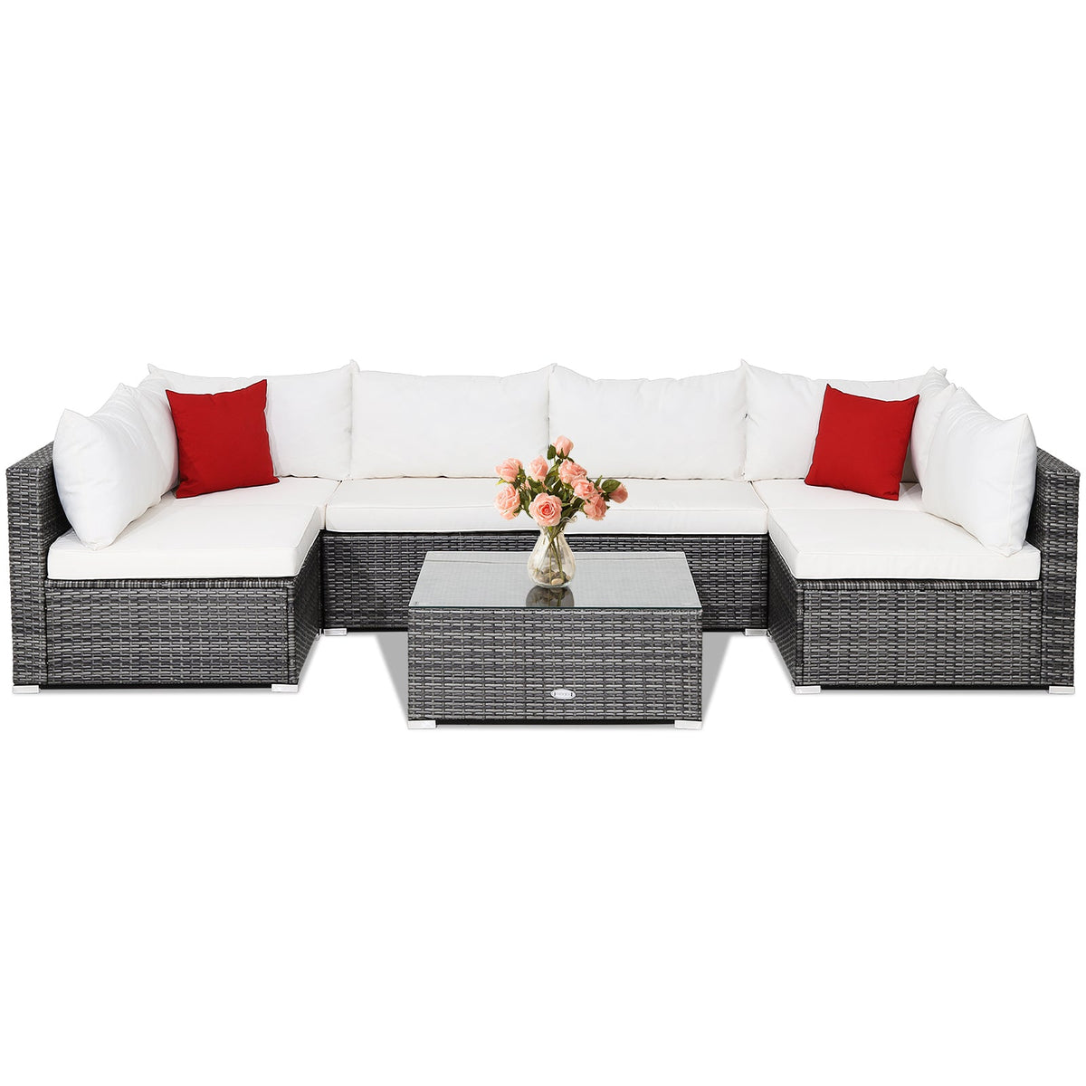 7-Piece Patio Rattan Furniture Set Sectional Sofa Garden Cushion