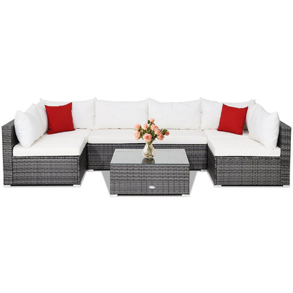 7-Piece Patio Rattan Furniture Set Sectional Sofa Garden Cushion