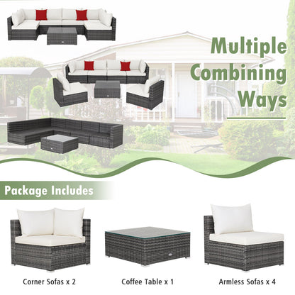 7-Piece Patio Rattan Furniture Set Sectional Sofa Garden Cushion