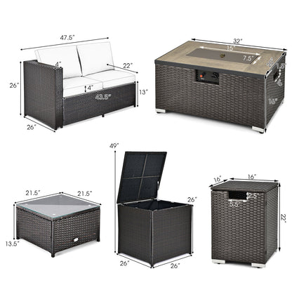 6-Piece Outdoor Hand-Woven PE Wicker Set with CSA-Certified 40,000 BTU Fire Pit, Hideaway Tank & Storage Box