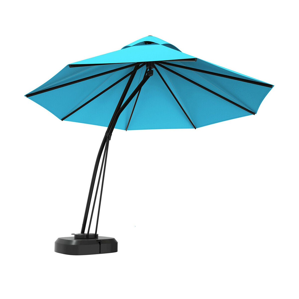 11-Foot Outdoor Cantilever Umbrella – 360° Rotation, Double-Top Wind Vent, Weighted Base & Wheels