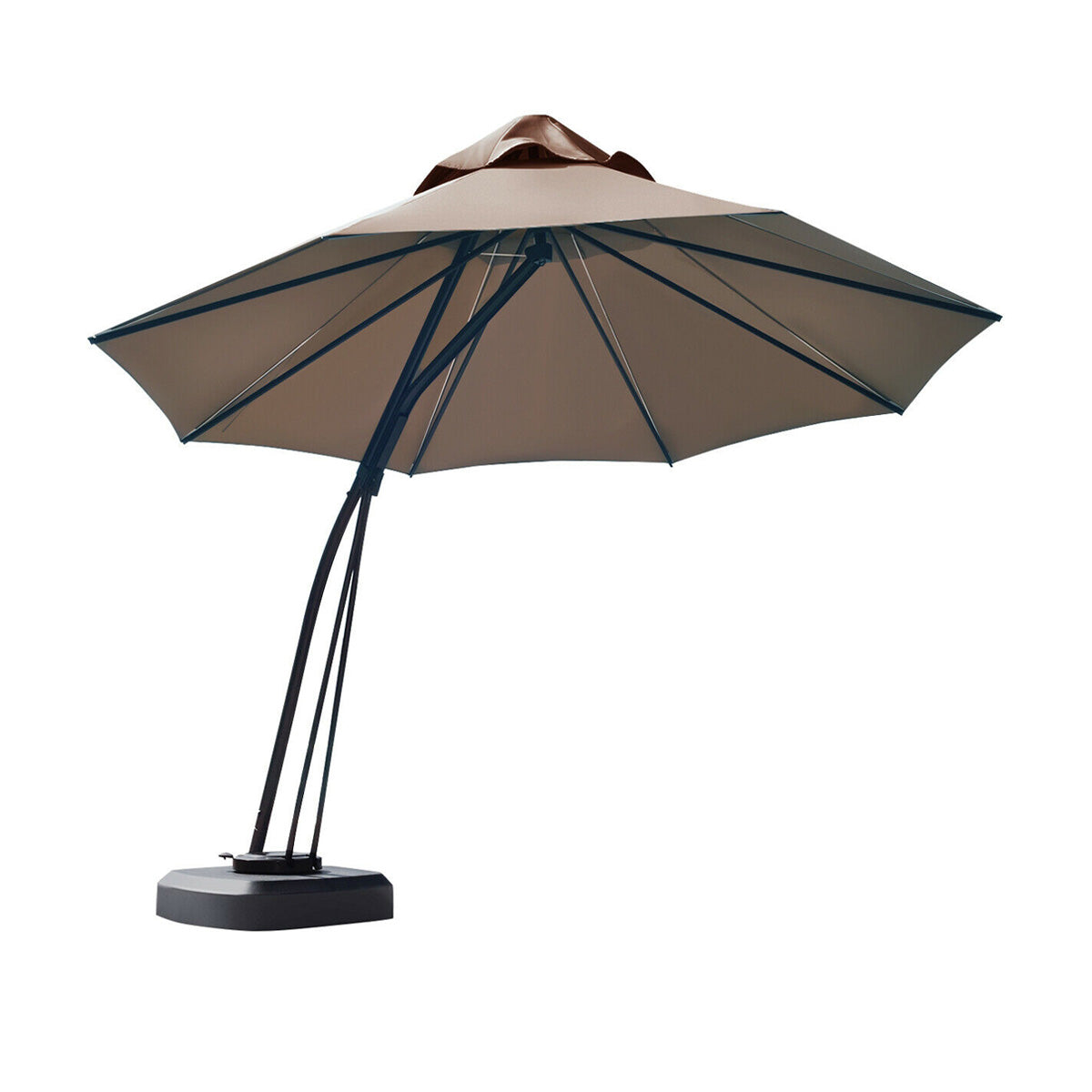 11-Foot Outdoor Cantilever Umbrella – 360° Rotation, Double-Top Wind Vent, Weighted Base & Wheels