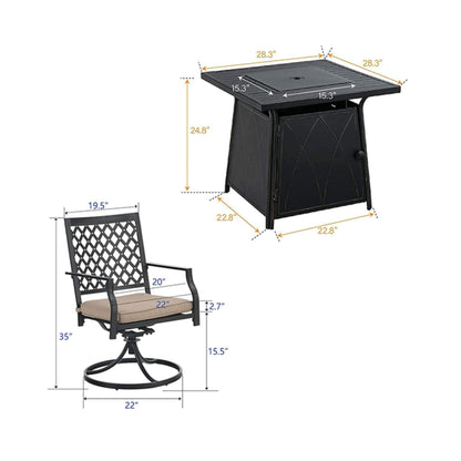 Sophia & William 5-Piece Outdoor Gas Fire Pit Table Set – Cushioned Swivel Dining Chairs, Propane