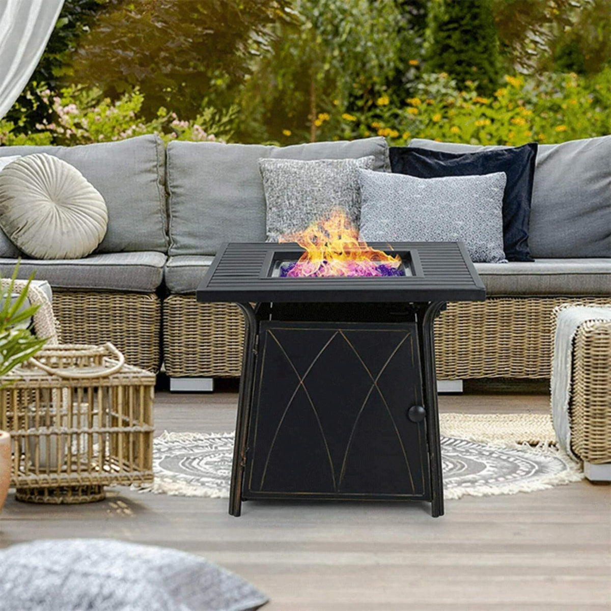 Sophia & William 5-Piece Outdoor Gas Fire Pit Table Set – Cushioned Swivel Dining Chairs, Propane