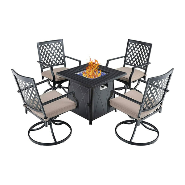 Sophia & William 5-Piece Outdoor Gas Fire Pit Table Set – Cushioned Swivel Dining Chairs, Propane