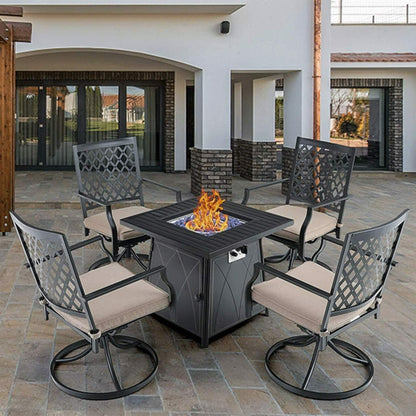 Sophia & William 5-Piece Outdoor Gas Fire Pit Table Set – Cushioned Swivel Dining Chairs, Propane