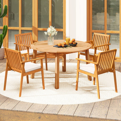 5-Piece Acacia Wood Patio Dining Set With 53" Round Table & Umbrella Hole – Seats 4