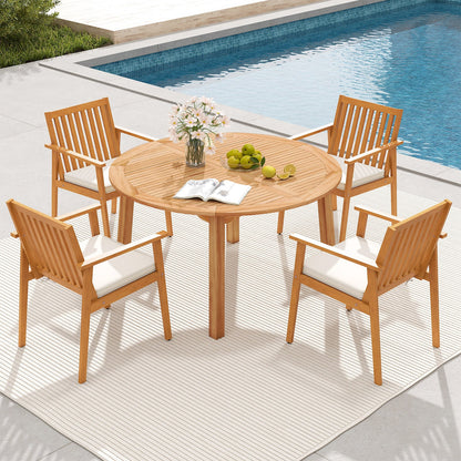 5-Piece Acacia Wood Patio Dining Set With 53" Round Table & Umbrella Hole – Seats 4