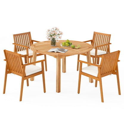 5-Piece Acacia Wood Patio Dining Set With 53" Round Table & Umbrella Hole – Seats 4