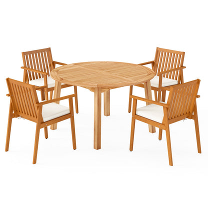 5-Piece Acacia Wood Patio Dining Set With 53" Round Table & Umbrella Hole – Seats 4
