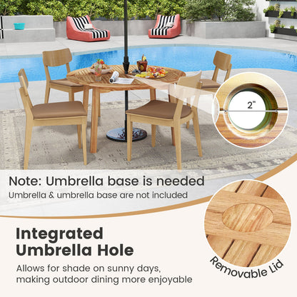 5-Piece Acacia Wood Patio Dining Set With 53" Round Table & Umbrella Hole – Seats 4
